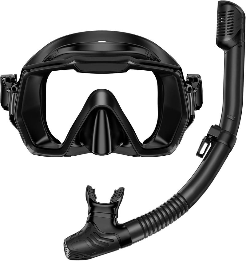 Honlanor Snorkel Set Adults Snorkeling Gear Anti-Leak and Anti-Fog Tempered Glass Lens Panoramic View Swim Mask Dry Top Snorkel Kit for Snorkeling Scuba Diving Swimming Travel with Carry Bag - Image 1